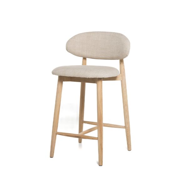 Hovedbilde Malmø barstol heltre lys eik (stoff Lin beige)