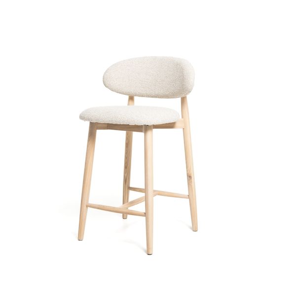 Hovedbilde Malmø barstol heltre lys eik (stoff Sunset beige melert)
