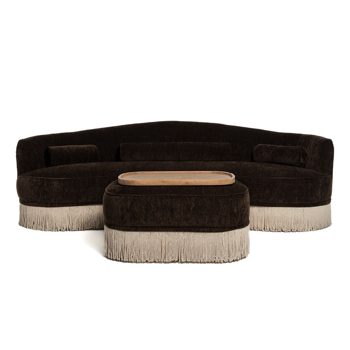 Nouvelle sofa (250x90) Randy 12 mørk brun - avtagbare frynser