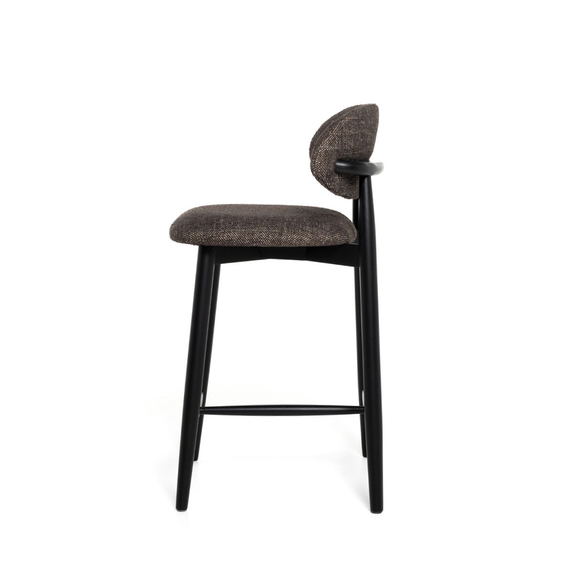 Malmø barstol heltre sort eik (stoff Lola mørk brun melert)