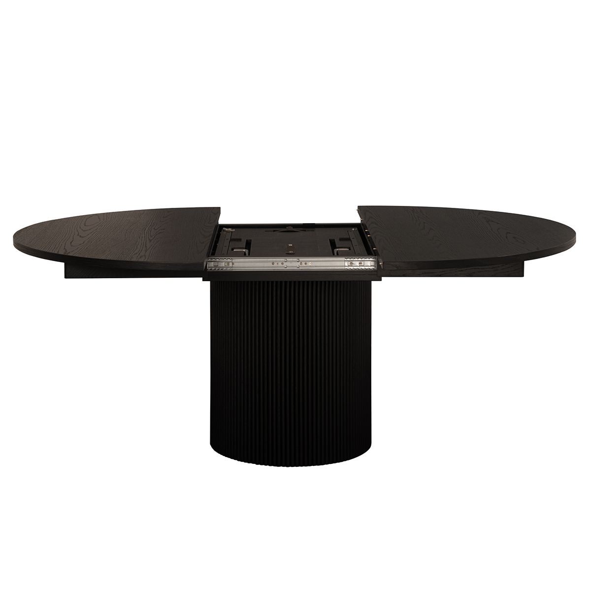 Noor rundt spisebord ø110 (160) med 1 tilleggsplate (sort eik)