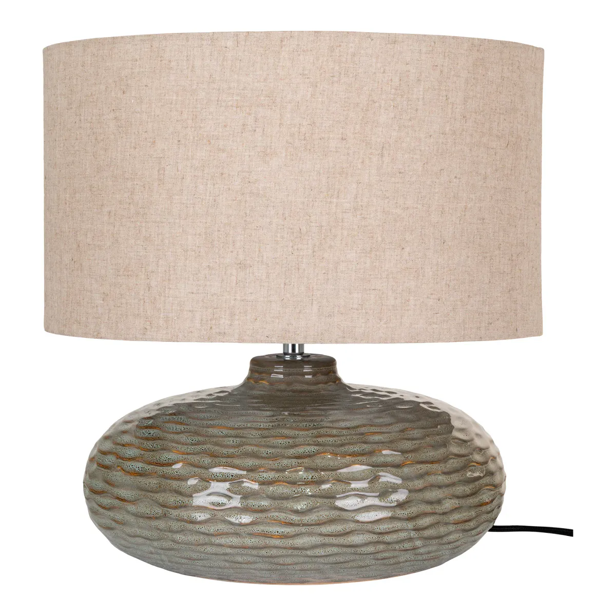 Oldham bordlampe keramikk grønn, linfarget tekstilskjerm (36x36)